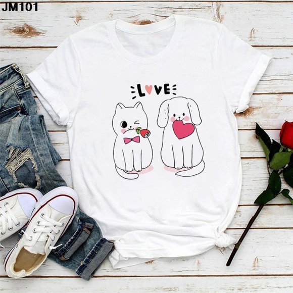 Kawaii Busy Cat Print Ladies T-shirt Summer Harajuku Fashion Anime Pattern Women - Picture 1 of 1